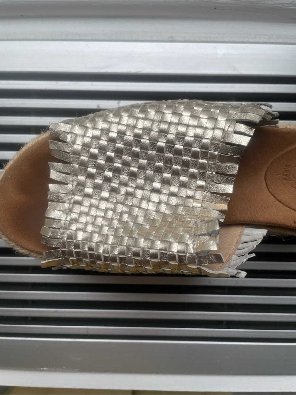 Woven Metallic Slide Espadrille Platform Sandals - Picture 6 of 6